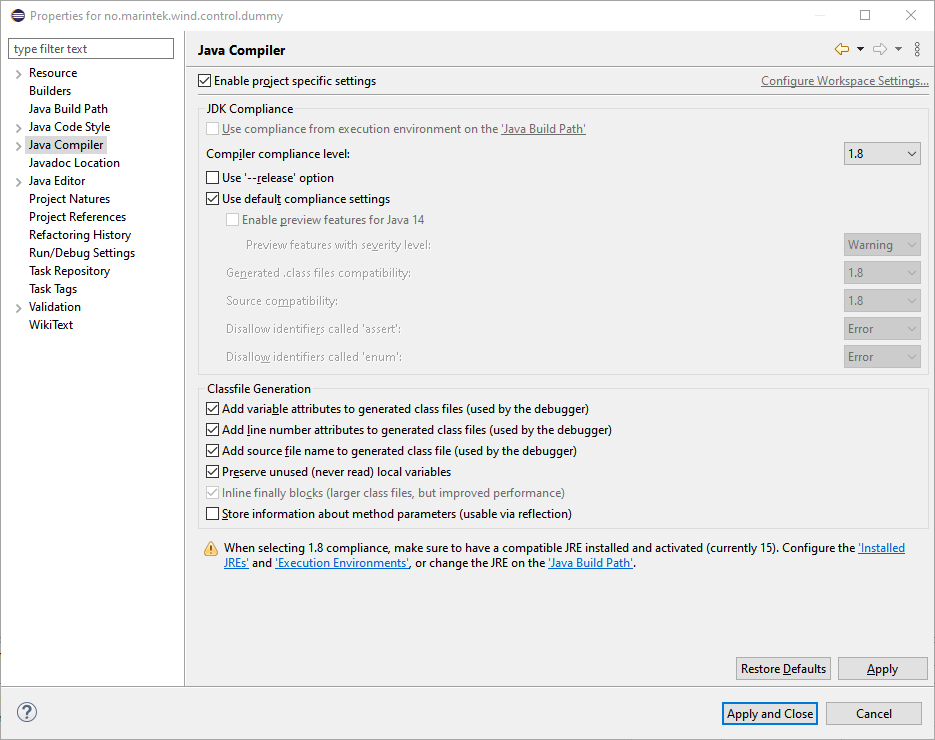 Set compiler compliance level